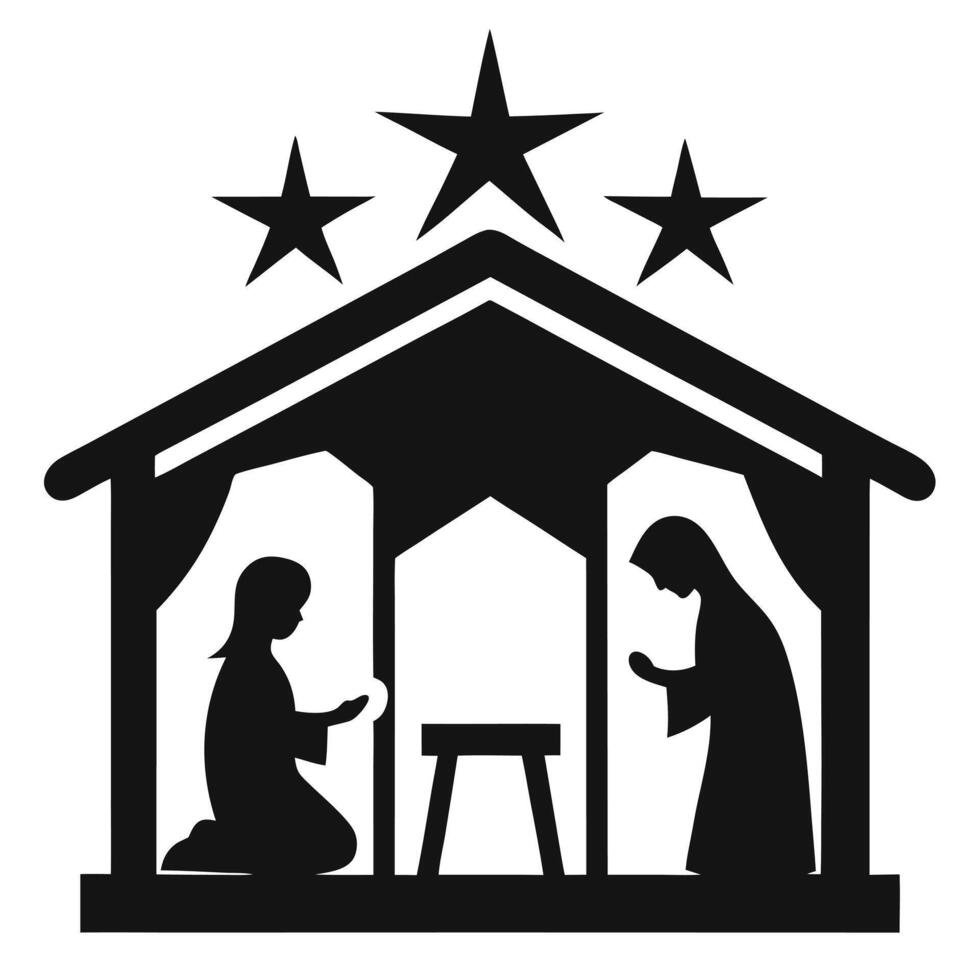 Nativity Scene Illustration Black Silhouette vector