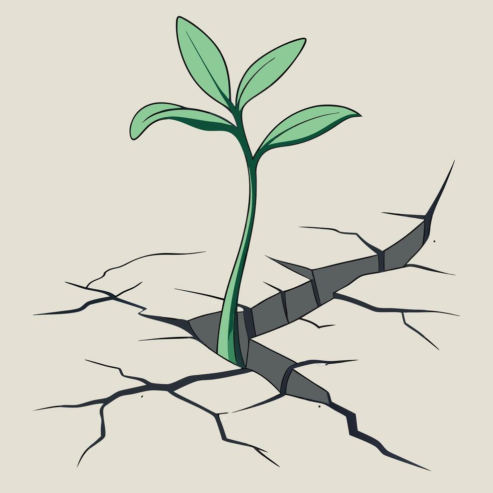 Sprout Growing Through Cracked Ground Art vector