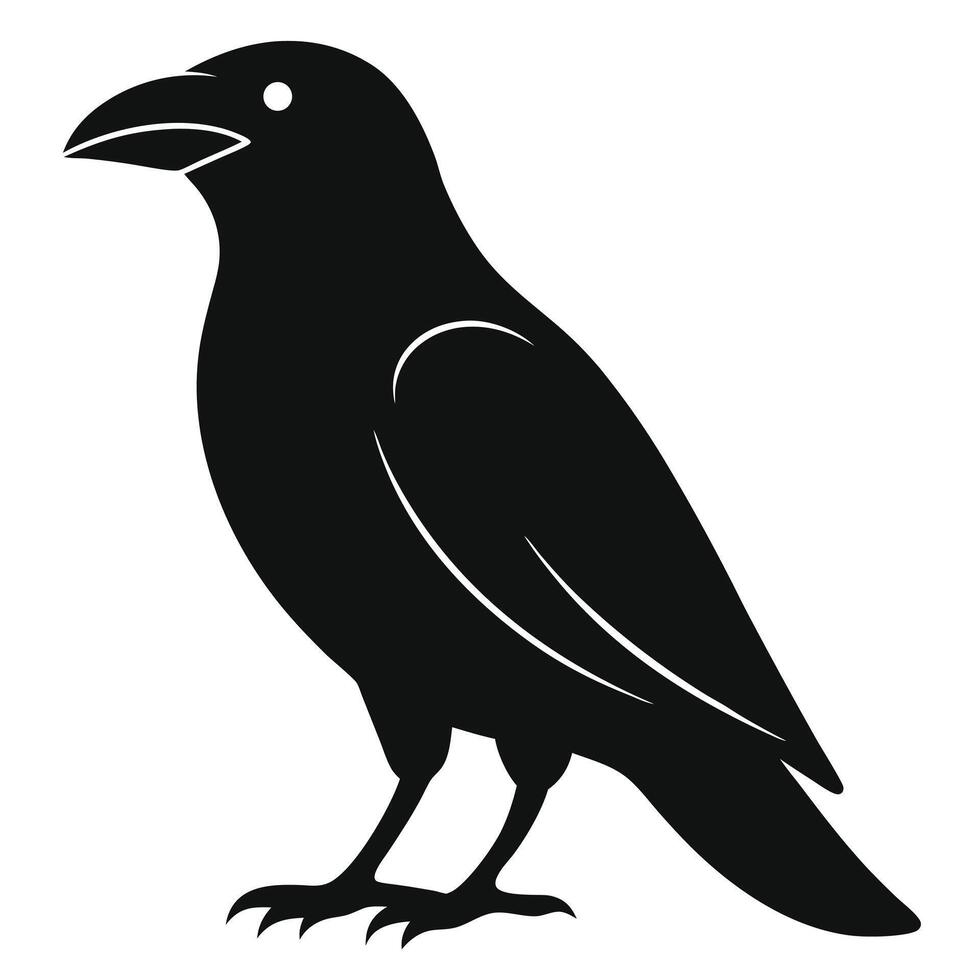 Black Silhouette Of A Raven Standing vector