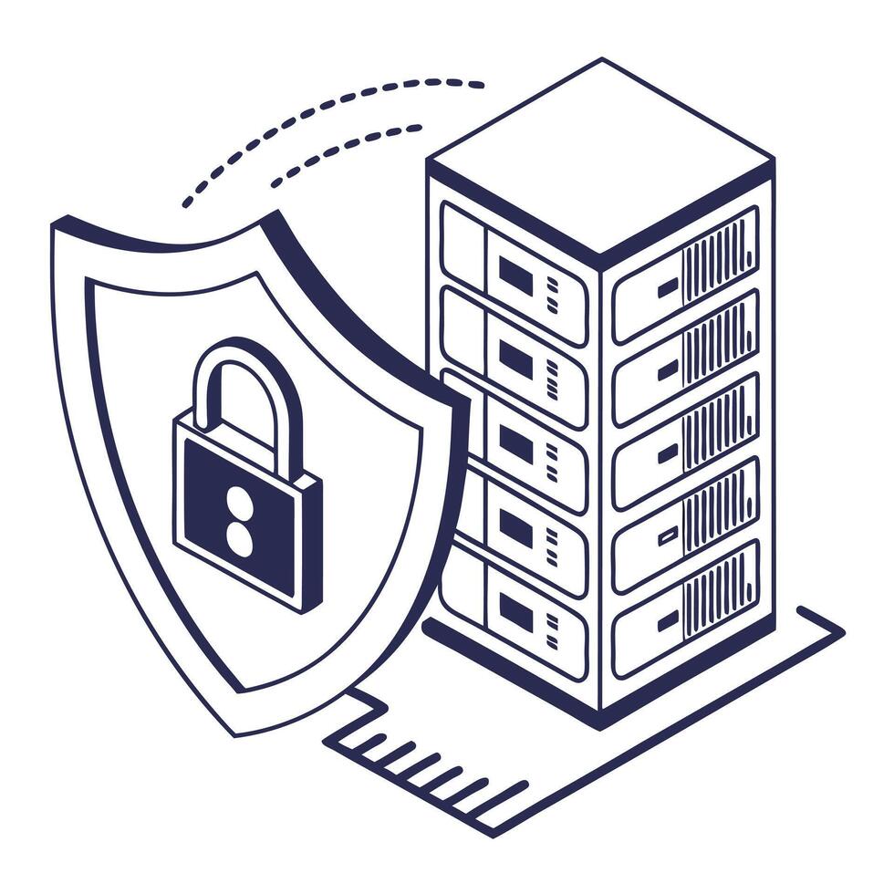 Secure Server Data Protection Isometric Illustration vector
