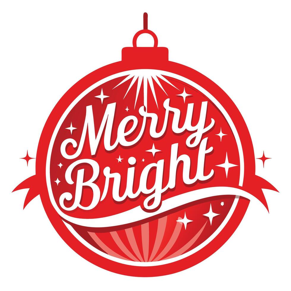 Red Merry Bright Christmas Bauble Graphic vector