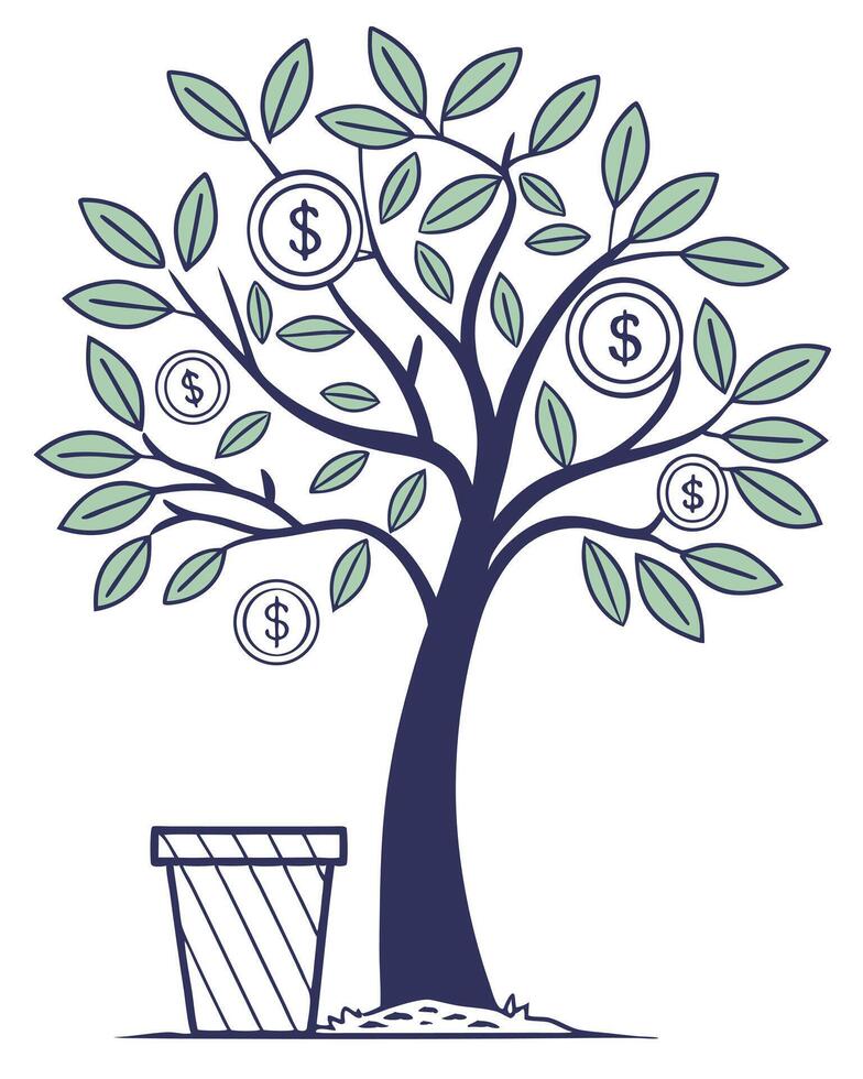 Money Tree With Dollar Coins Illustration vector
