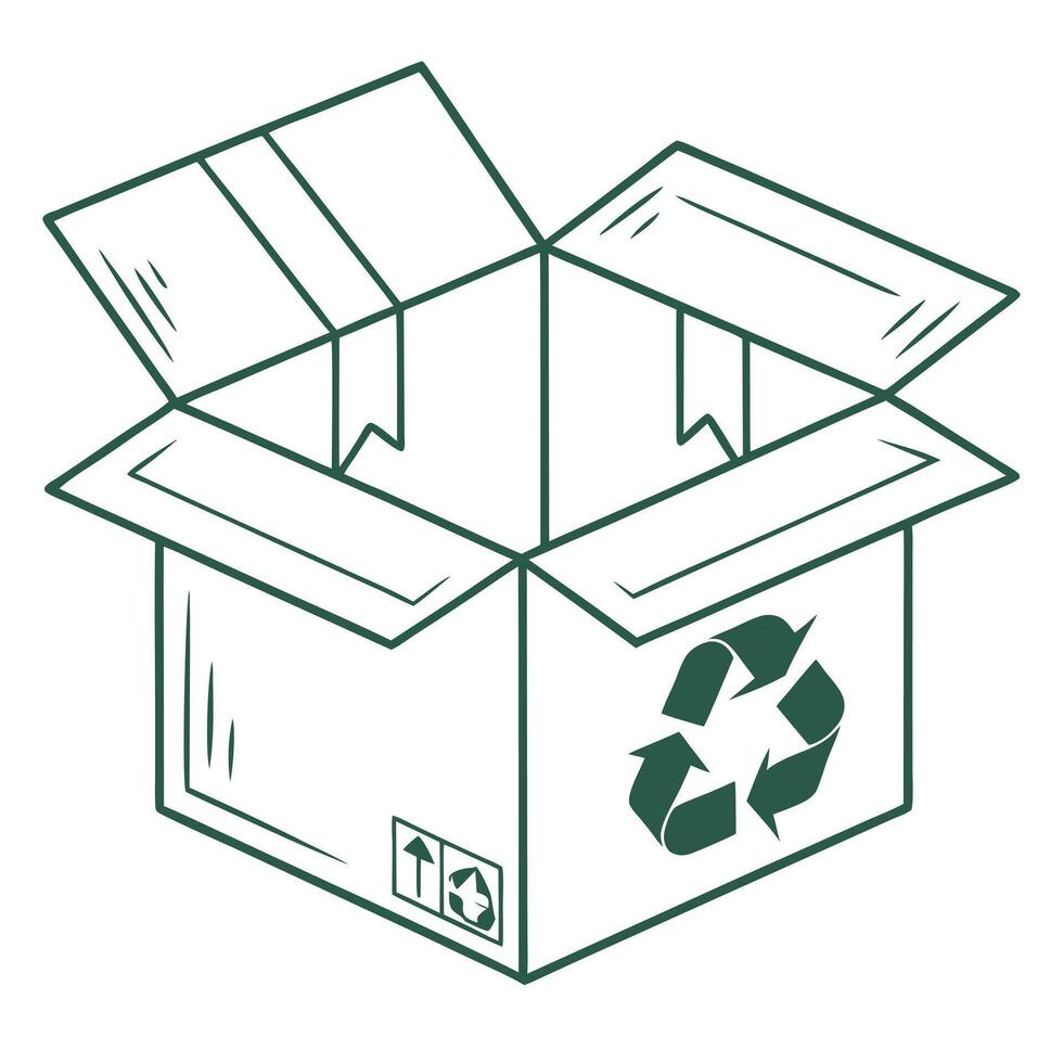 Open Cardboard Box With Recycle Symbol Outline vector