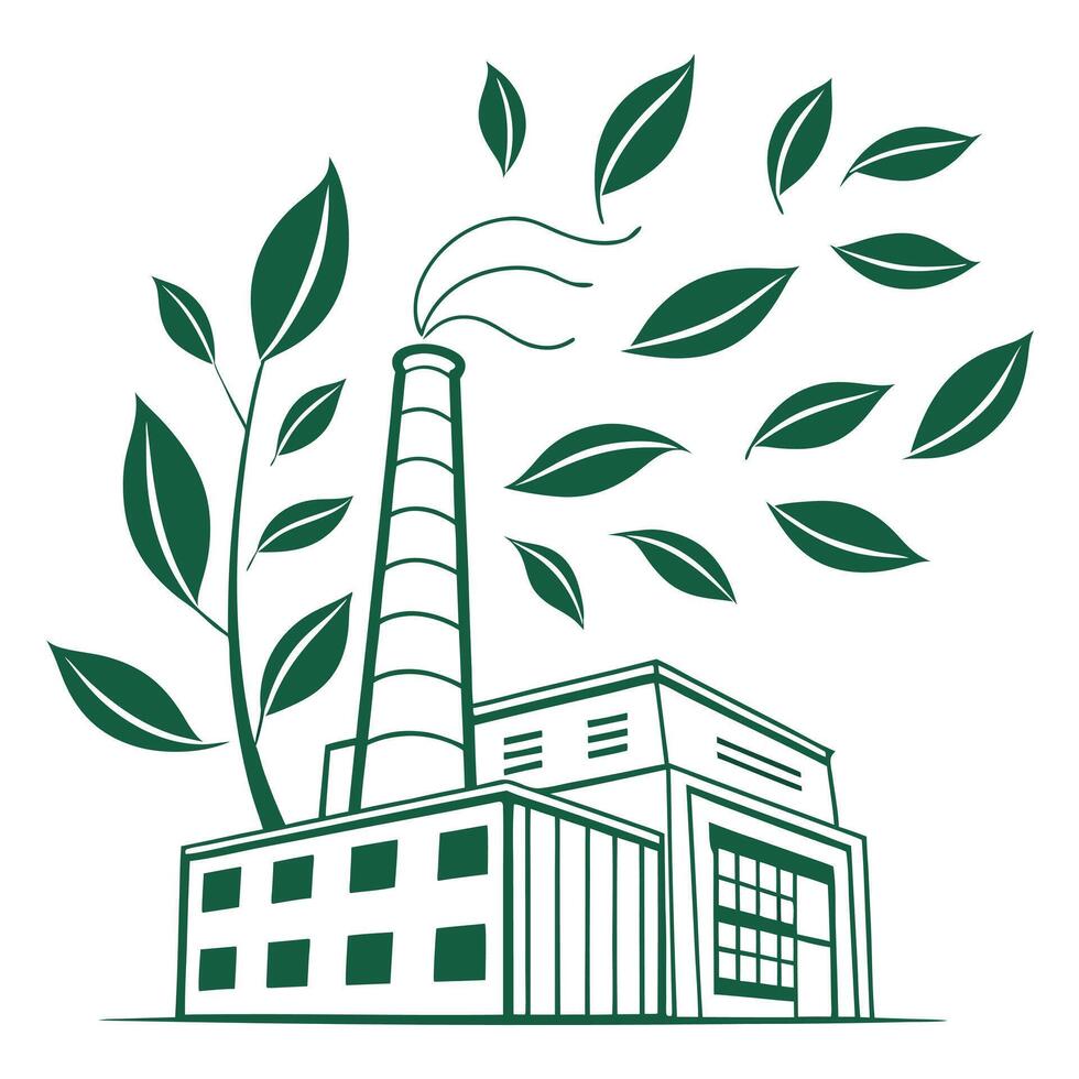Green Factory With Leaves Environment Concept vector