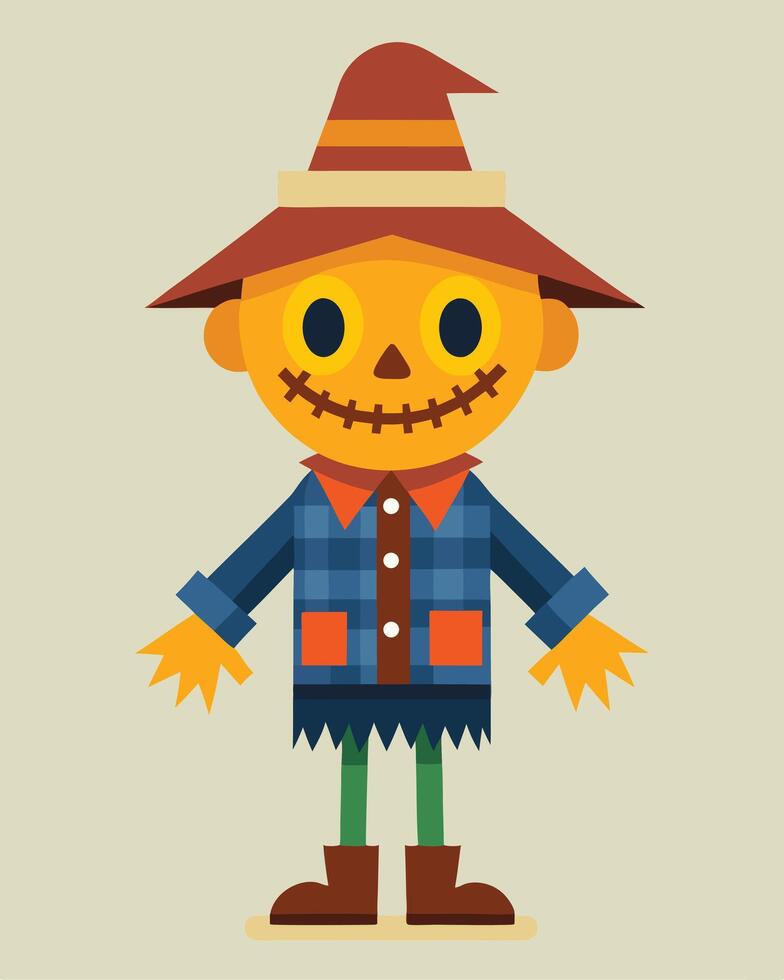 Cartoon Scarecrow Illustration In Flat Style vector