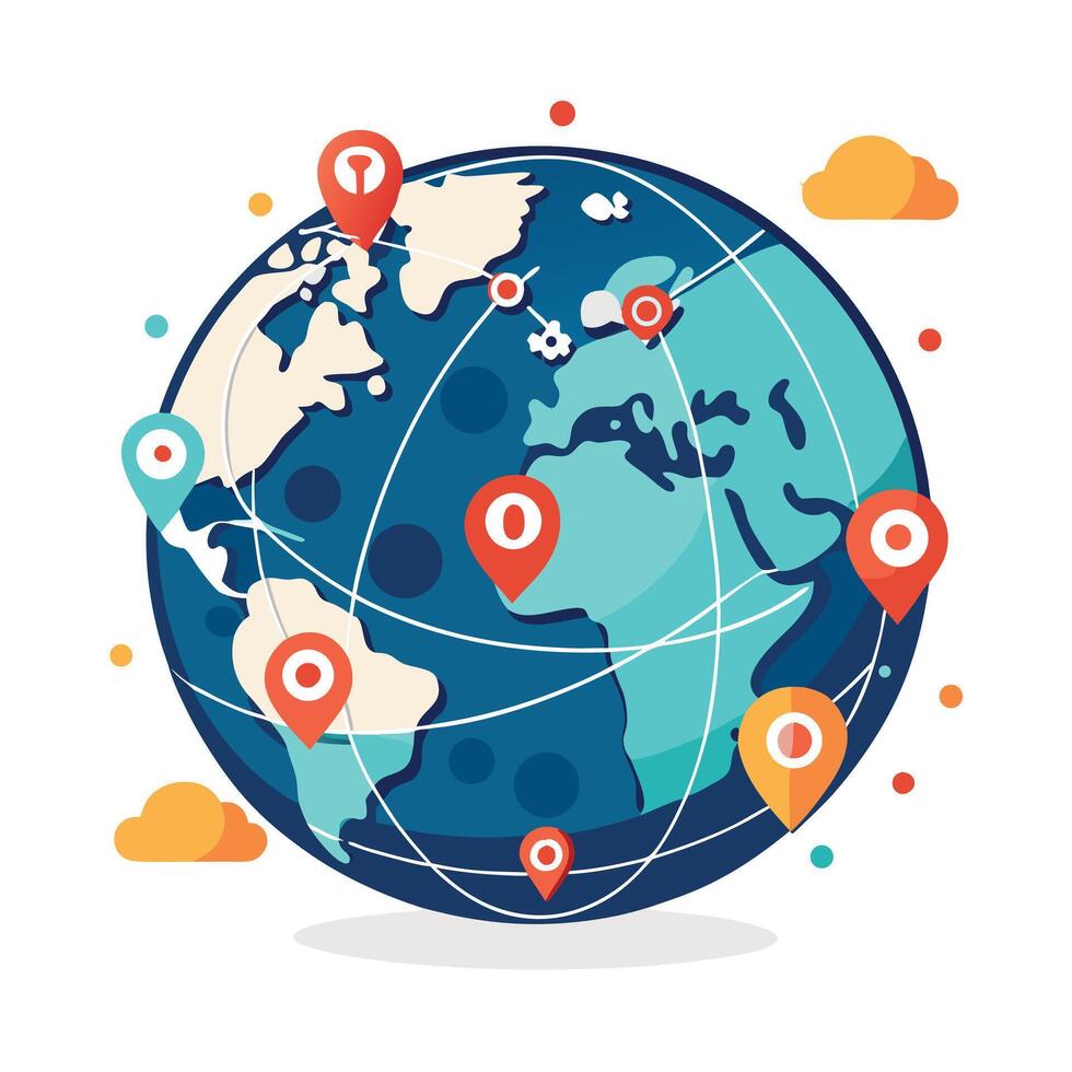 Global Network Connectivity With Location Markers vector