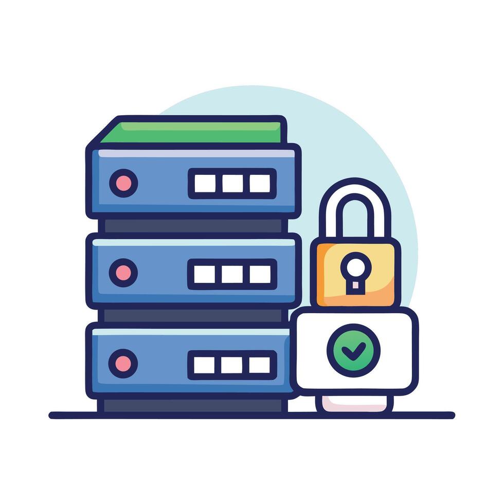 Secure Server Data With Padlock Illustration vector