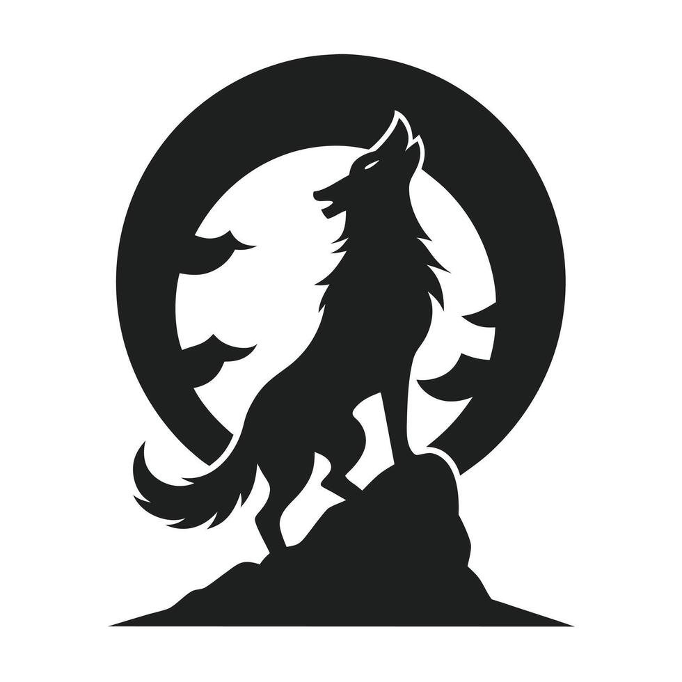 Howling Wolf With Moon Silhouette Design vector