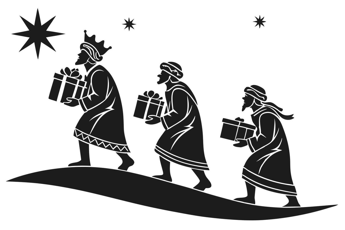 Three Kings Following Star Silhouette vector