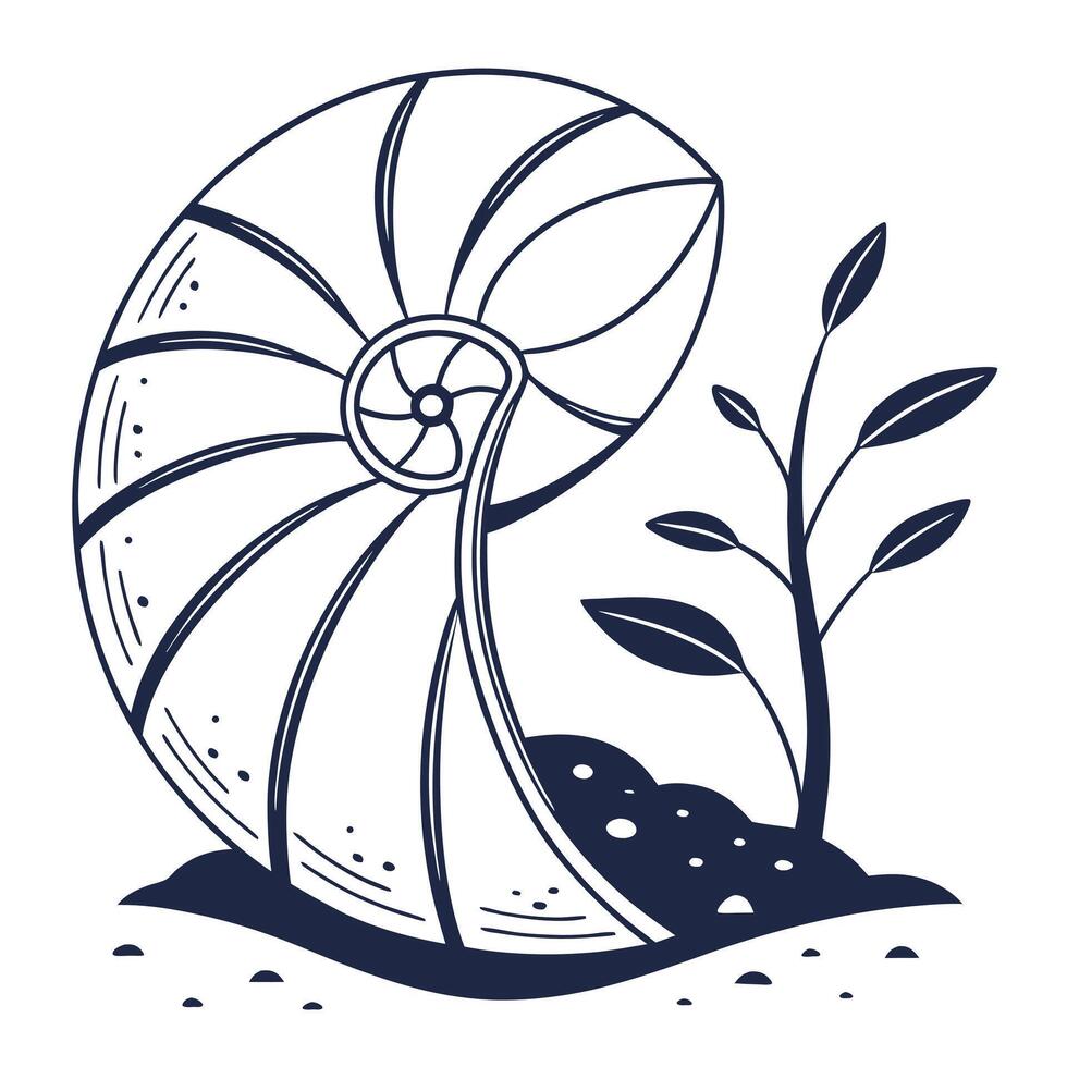 Nautilus Shell With Sprouting Plant Illustration vector