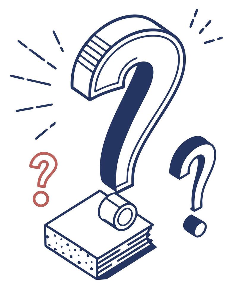 Isometric Questions Marks And Books Concept Illustration vector