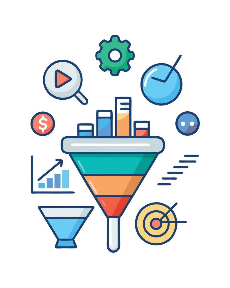 Conversion Funnel With Icons Marketing Business Design vector