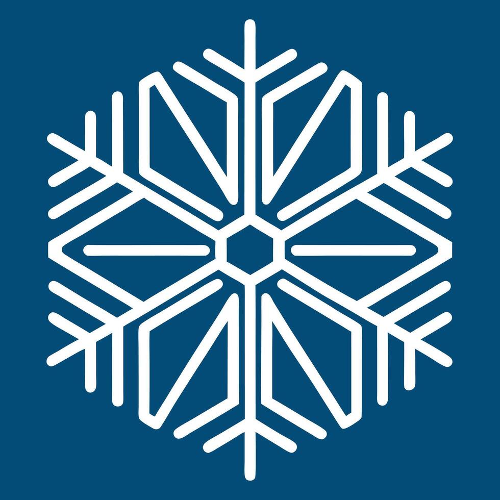 Simple Snowflake Line Art On Blue Background vector