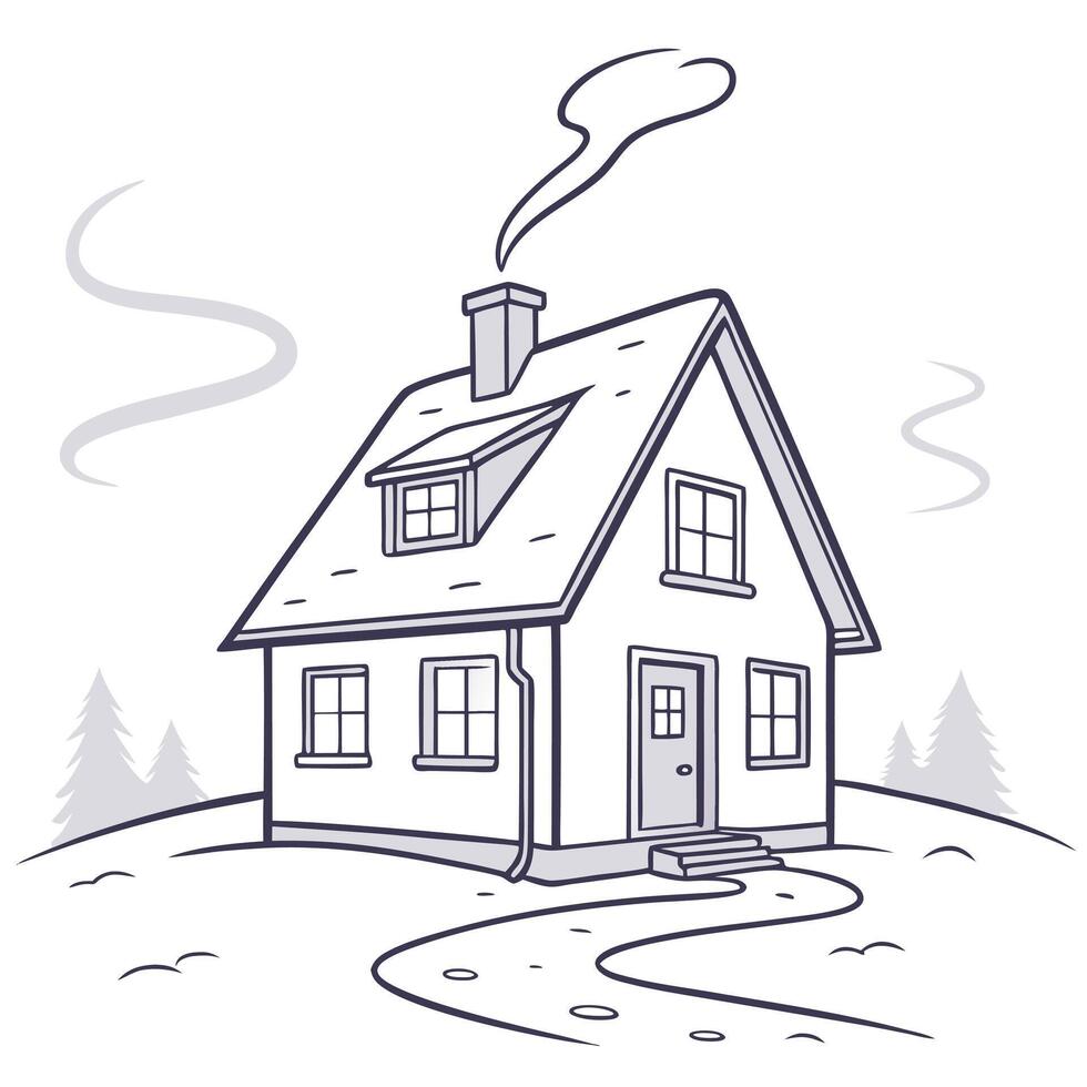 Cozy Home Outline Drawing Illustration Concept vector