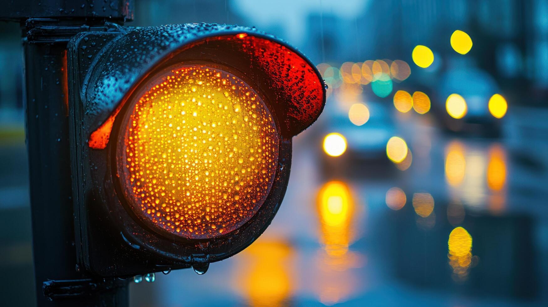 A traffic light with a yellow light photo