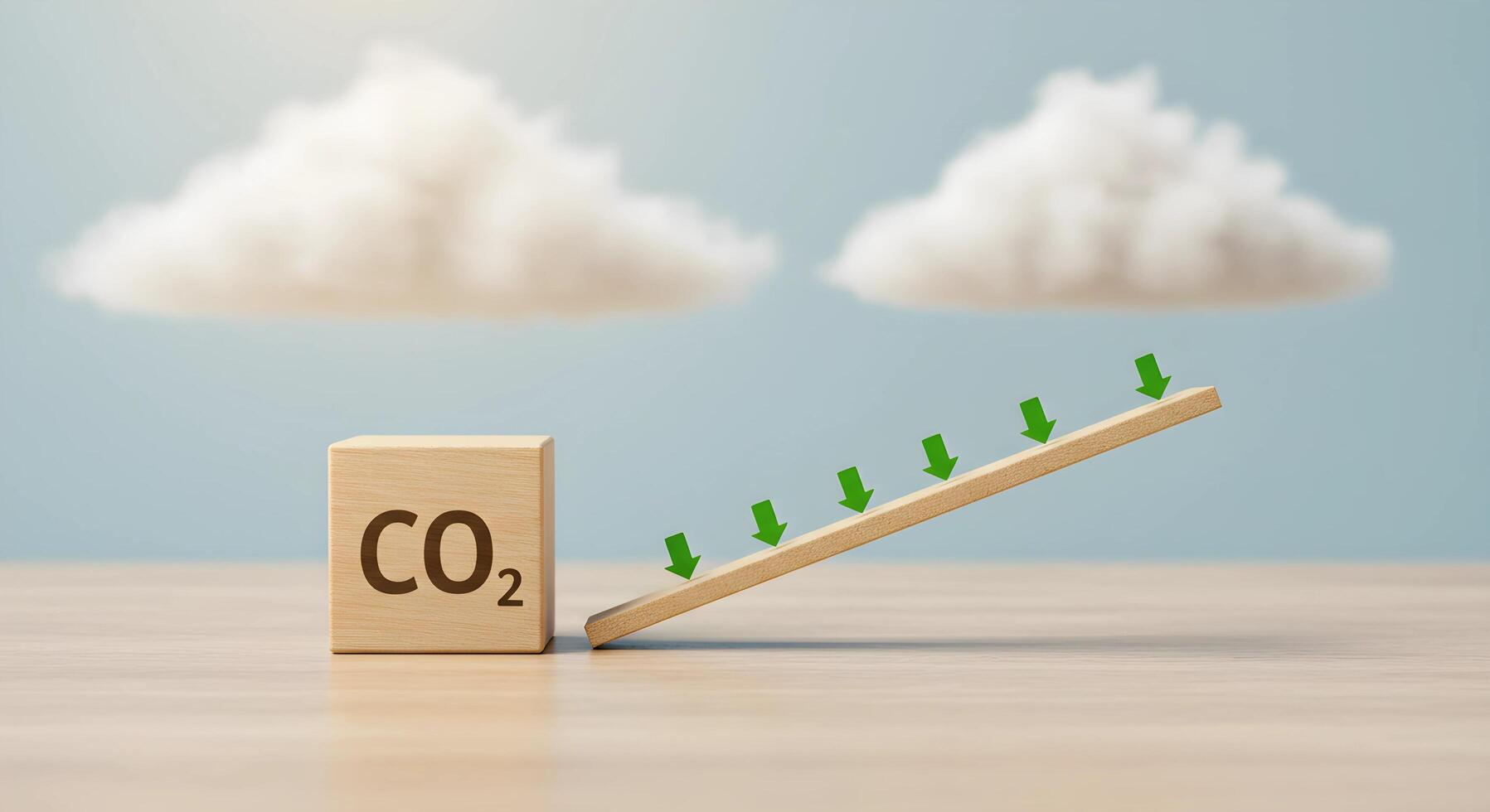 Reducing Co2 Emissions Concept with Arrows Going Downward and Clouds photo