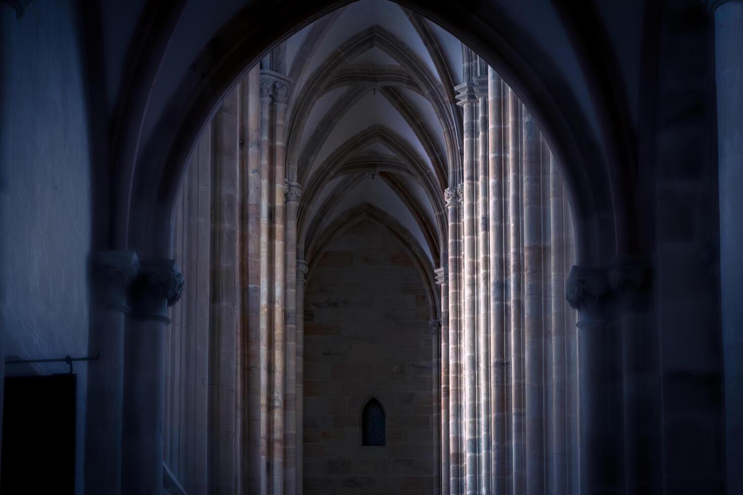 Meissen, Germany-august 17, 2022-perspective view of the very tall columns and arches inside Maissen Cathedral during the day photo