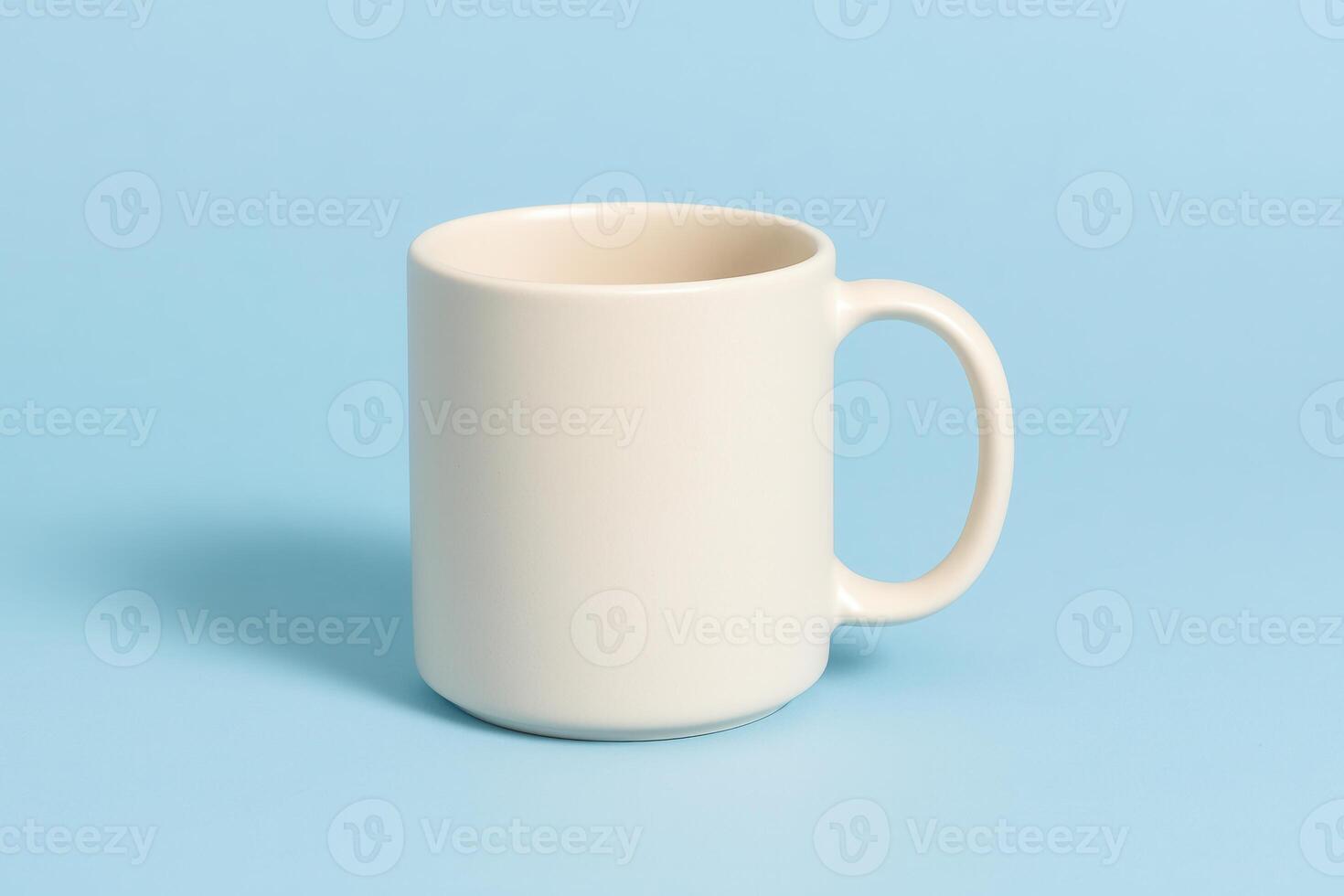 Minimal ceramic mug placed on a pastel blue background. Perfect for mockups, branding visuals, product design, packaging concepts, e-commerce, and advertising content. photo