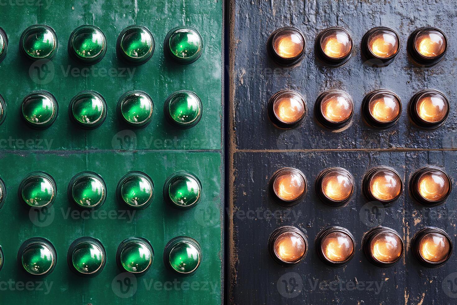 Creative close-up of a wooden chess board decorated with glowing green and brown light bulbs adding a unique artistic touch photo