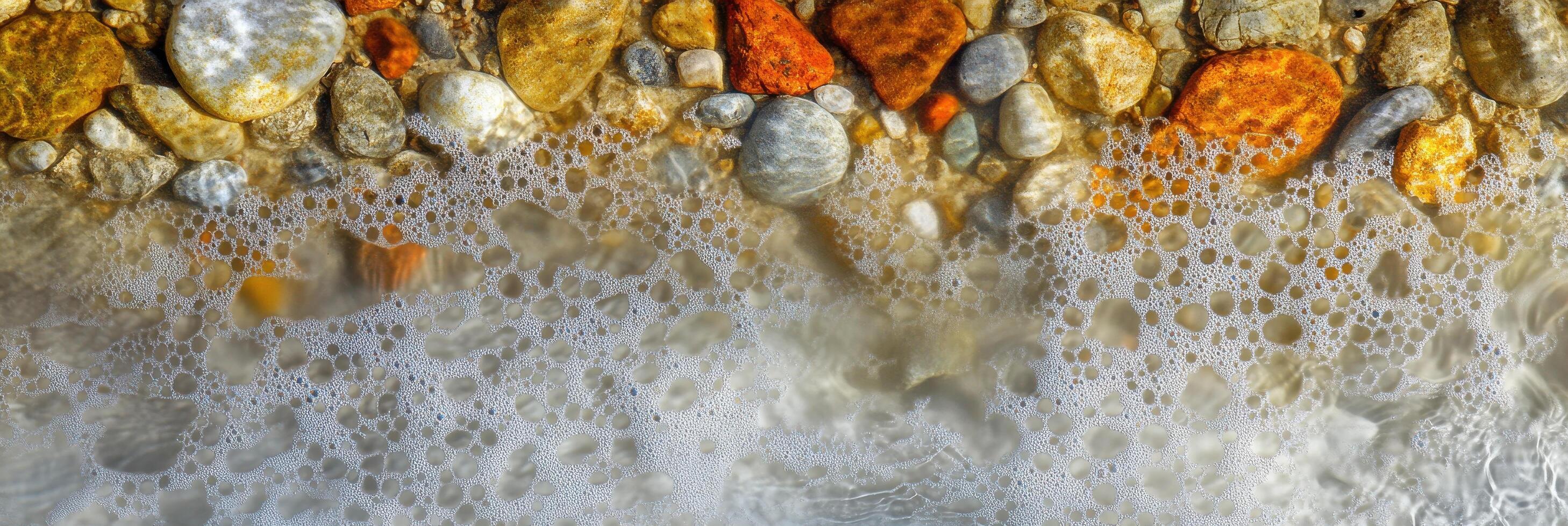 Pebbles and ocean foam photo