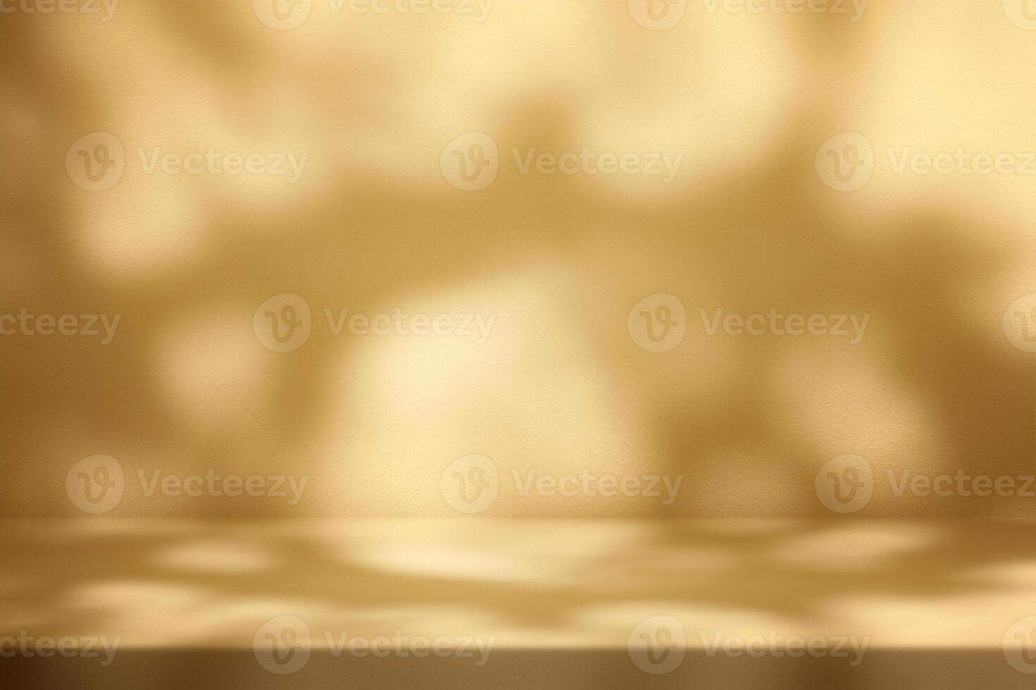 Abstract Gold Stucco Table with Nature Shadow on Concrete Wall Texture Background photo