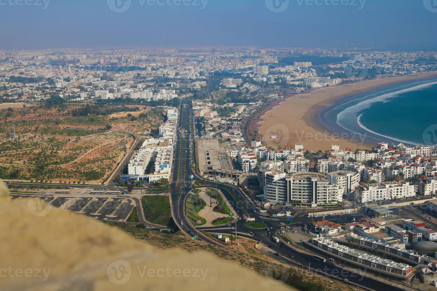 Agadir beach and medina overview, elevated view from agadir oufella photo