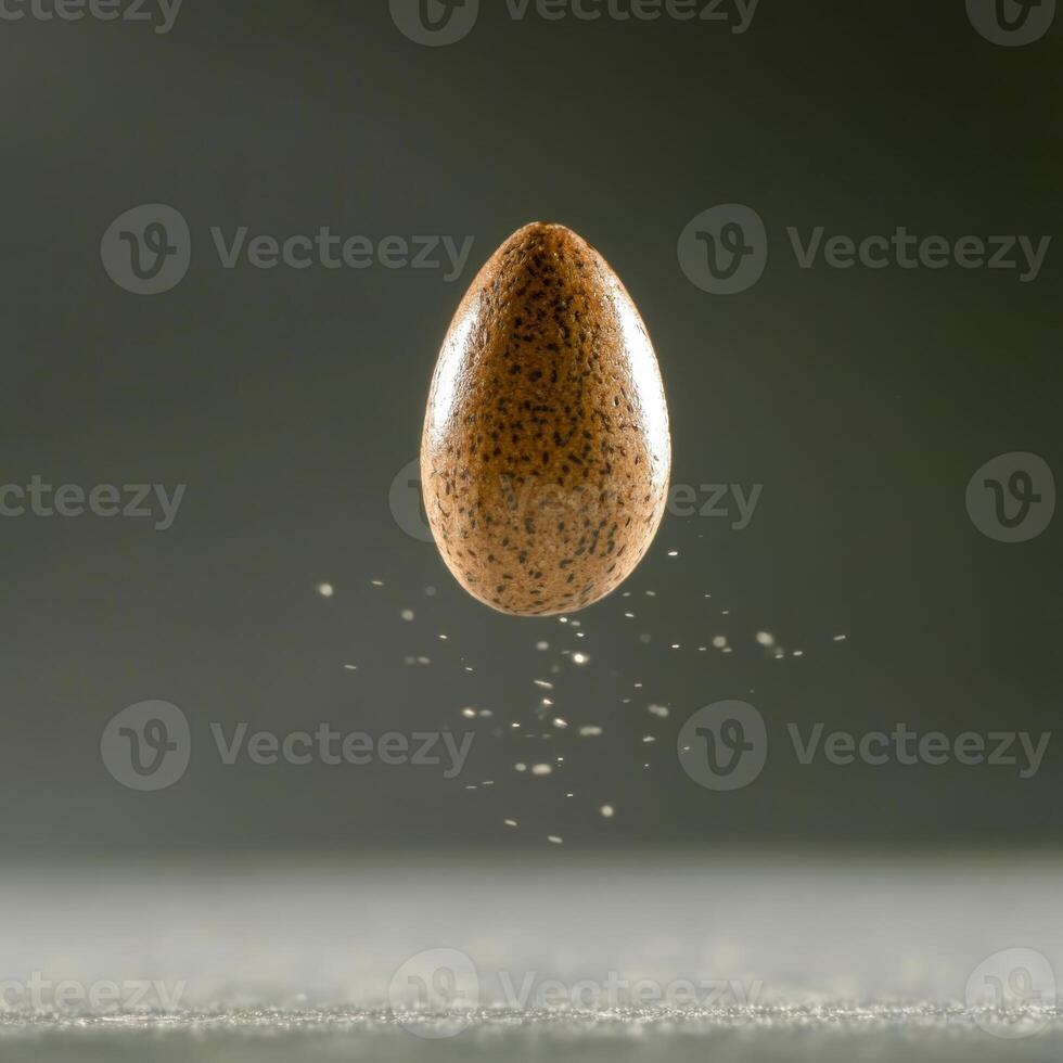Speckled Brown Egg Levitating Above a Surface with Floating Particles photo