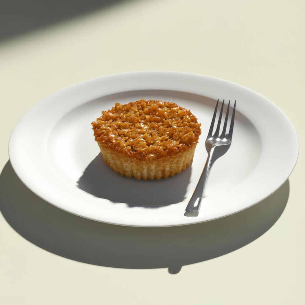 Single Serving Crumb Tart Resting on White Plate with Dessert Fork photo