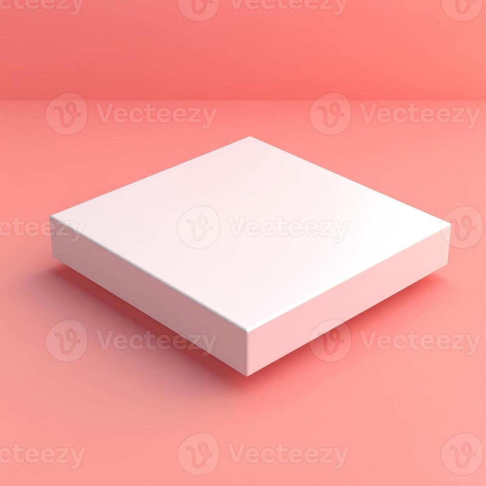 Minimalist white square platform rendered floating above a soft pink surface photo