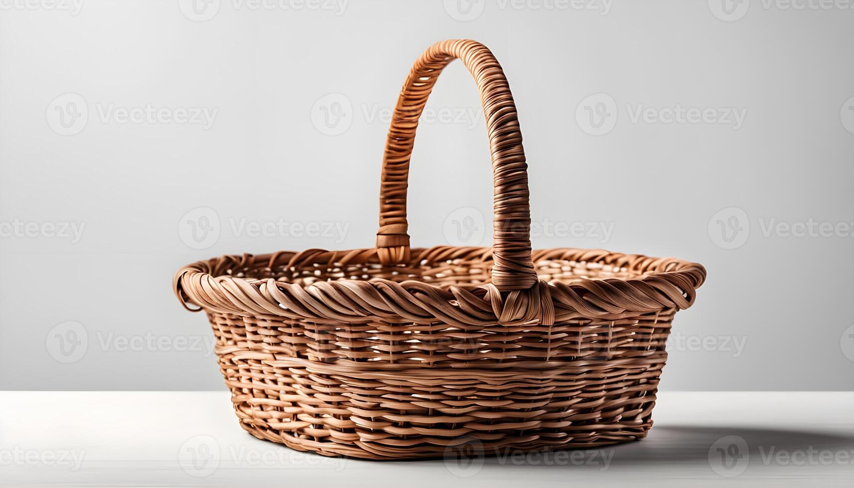 Wicker basket with handle isolated on white, side view photo