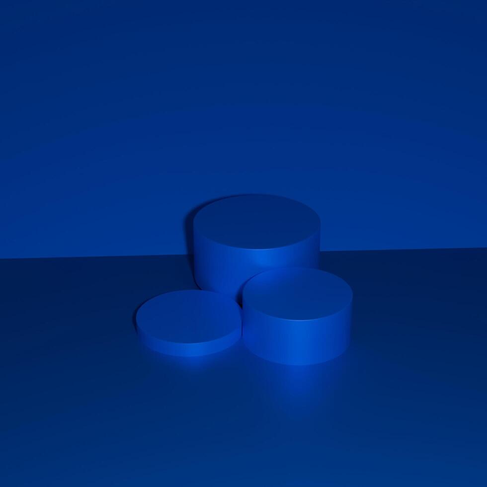 Blue 3d render of three round objects on a blue background photo