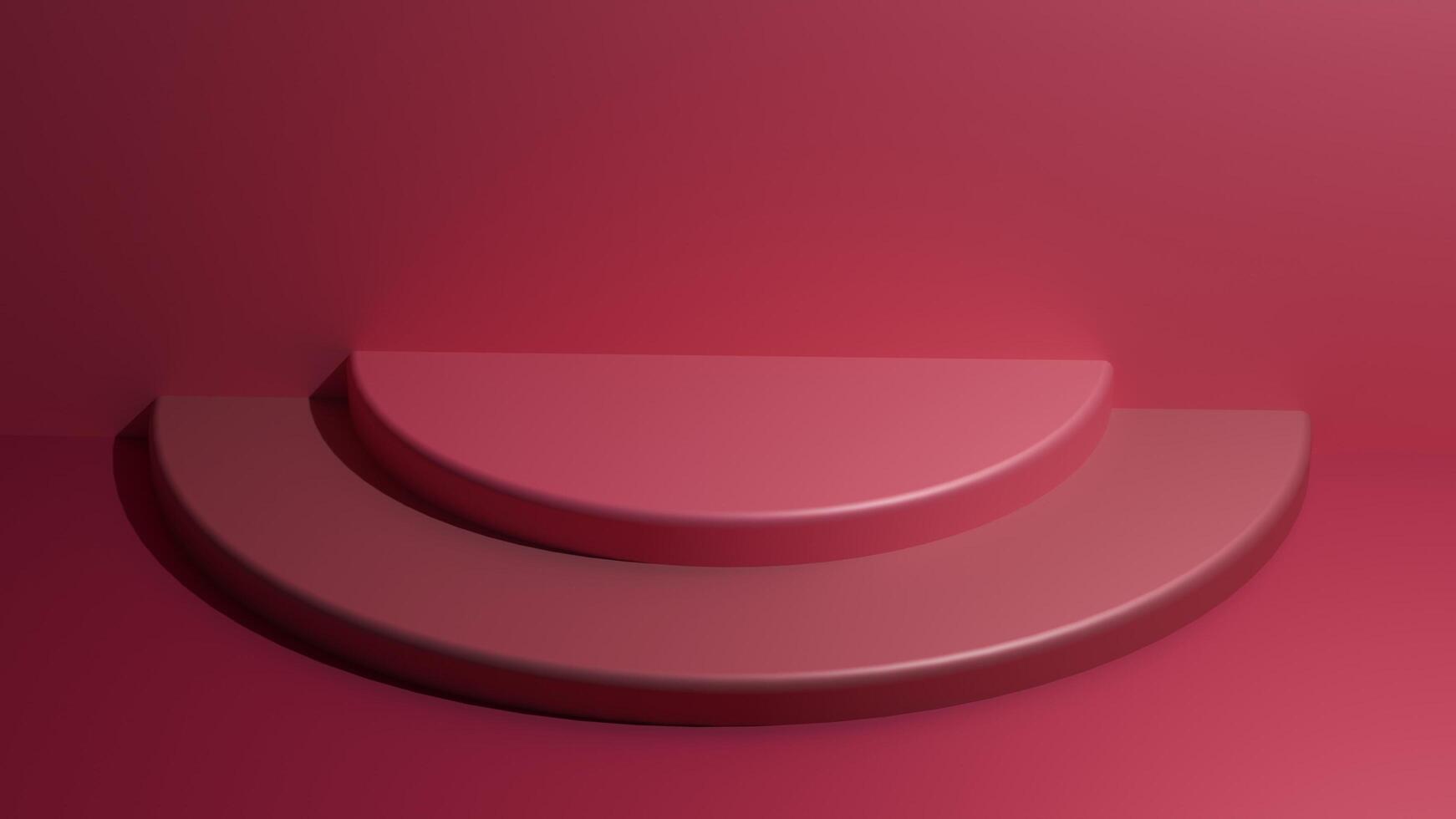 A 3d render of a round table with a red background photo