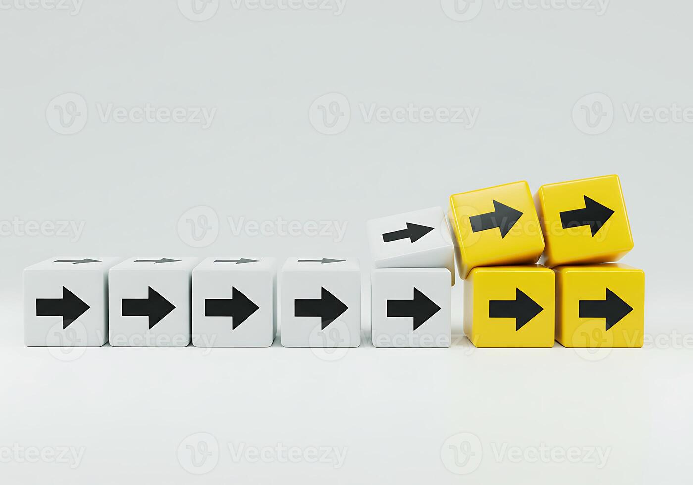 A pile of yellow and black cubes with arrows pointing in different directions photo