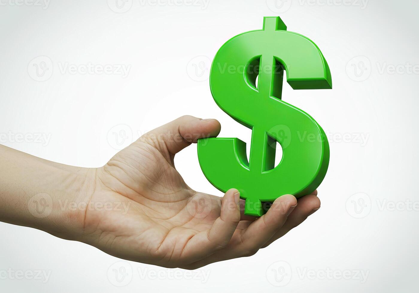 A hand holding a green dollar sign photo