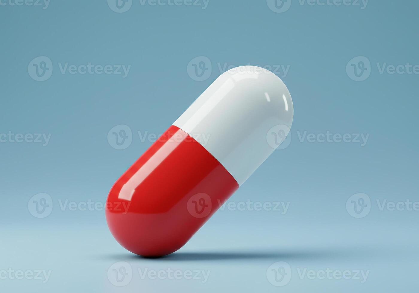Red and white pill on blue background photo