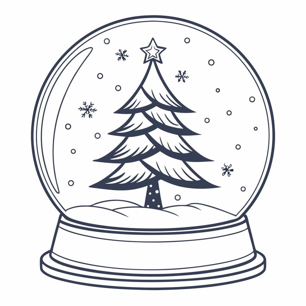 Monochrome Snow Globe With Christmas Tree vector