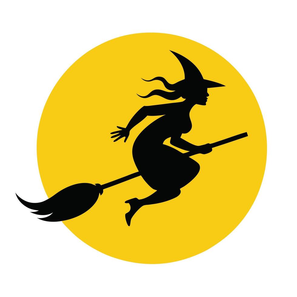 Witch Silhouette Flying On Broomstick vector