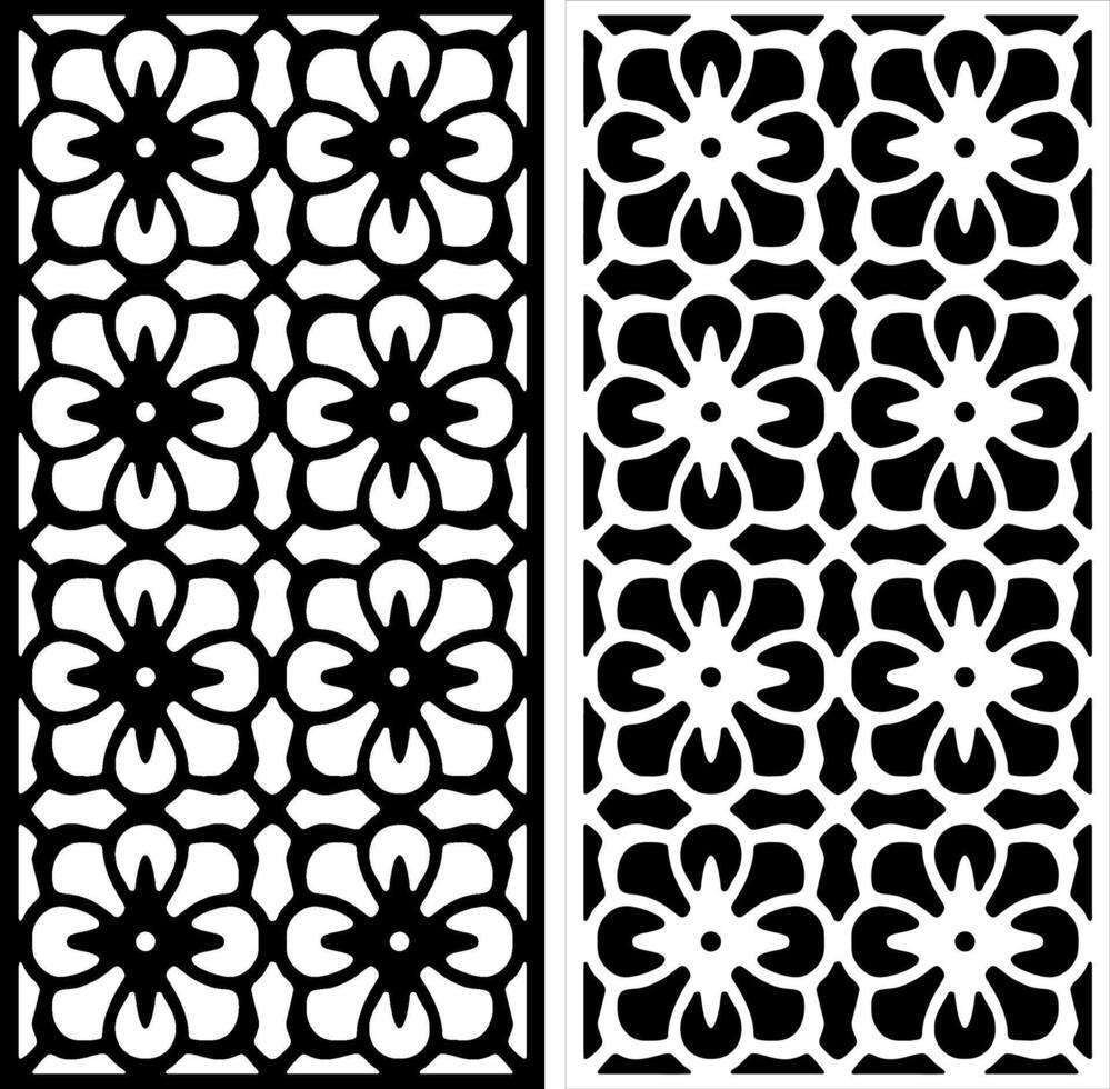 Floral geometric pattern design in black and white vector
