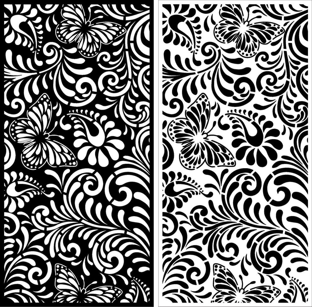 Black and White Decorative Butterfly and Floral Pattern Design vector