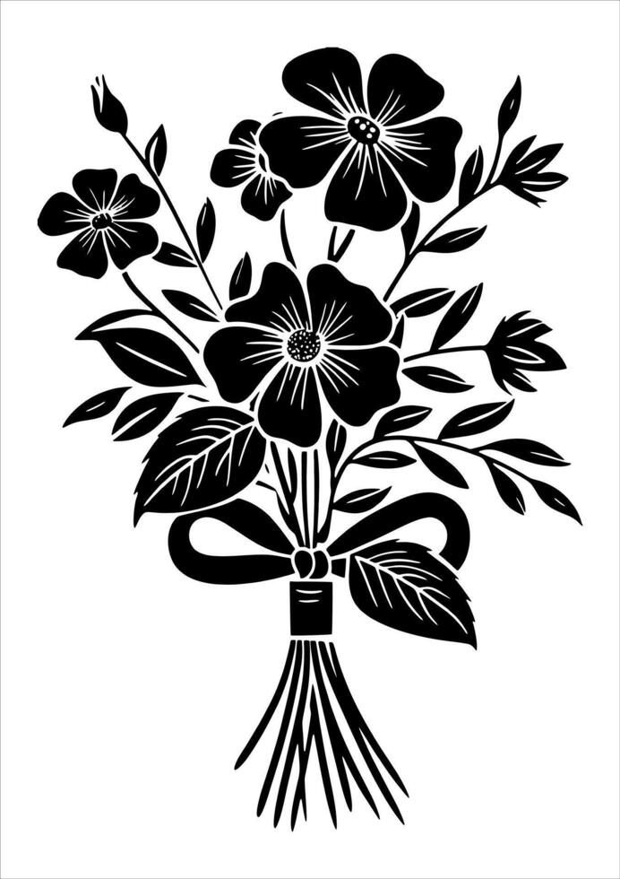 Elegant Black and White Floral Bouquet with Roses and Ribbons vector