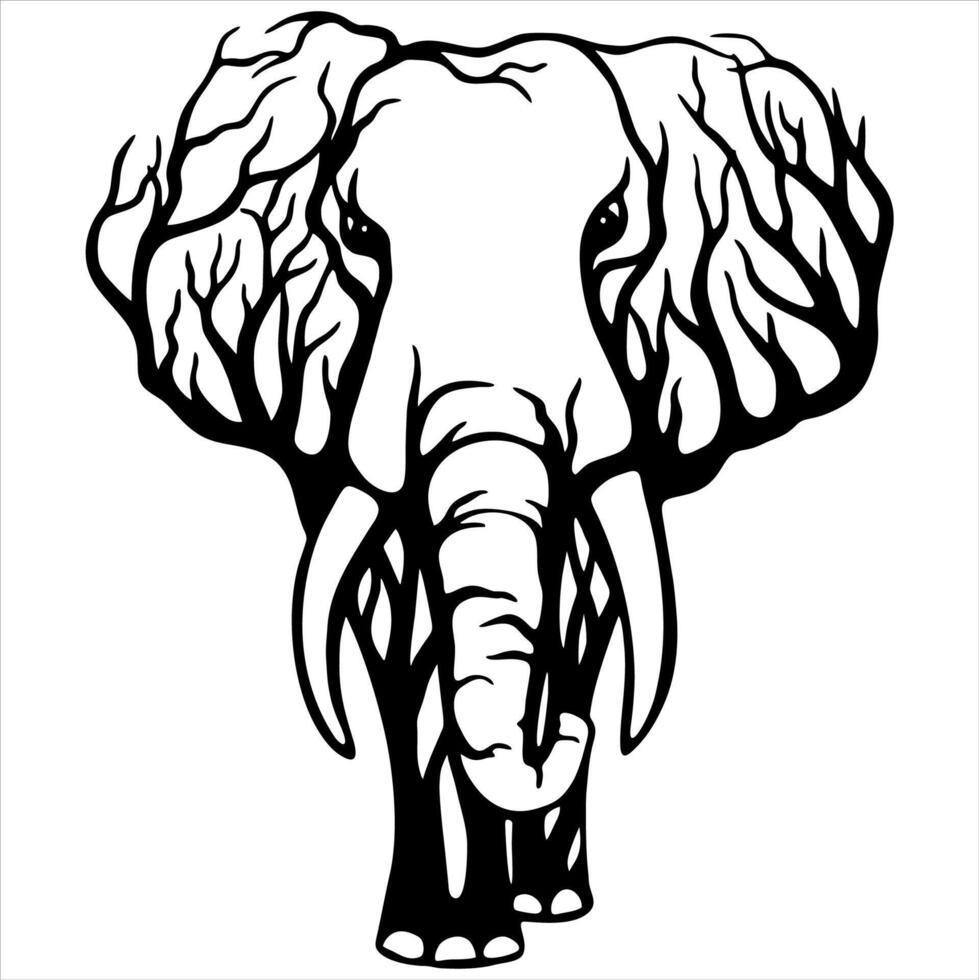 Elephant silhouette formed by tree branches vector