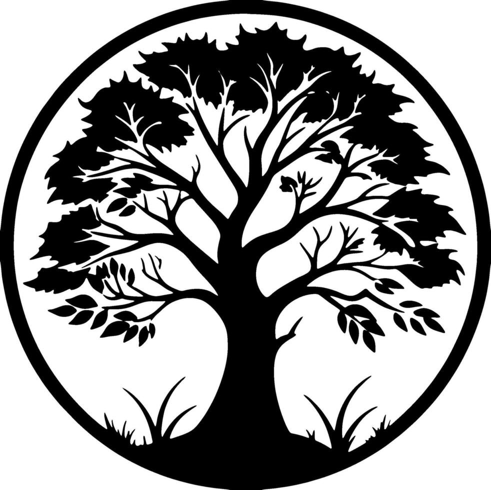 a lush tree is inside the circle vector