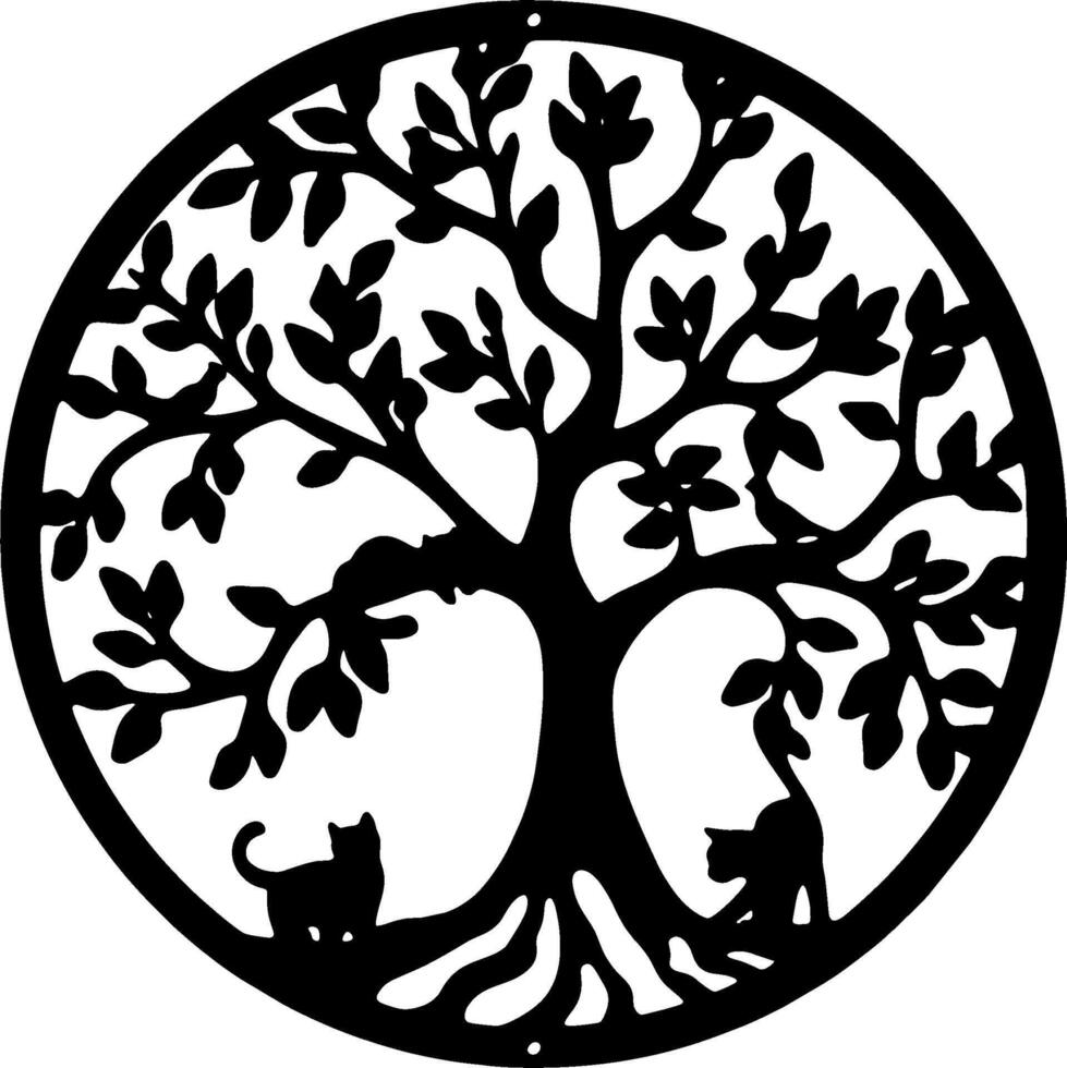 a cat under a beautiful tree vector