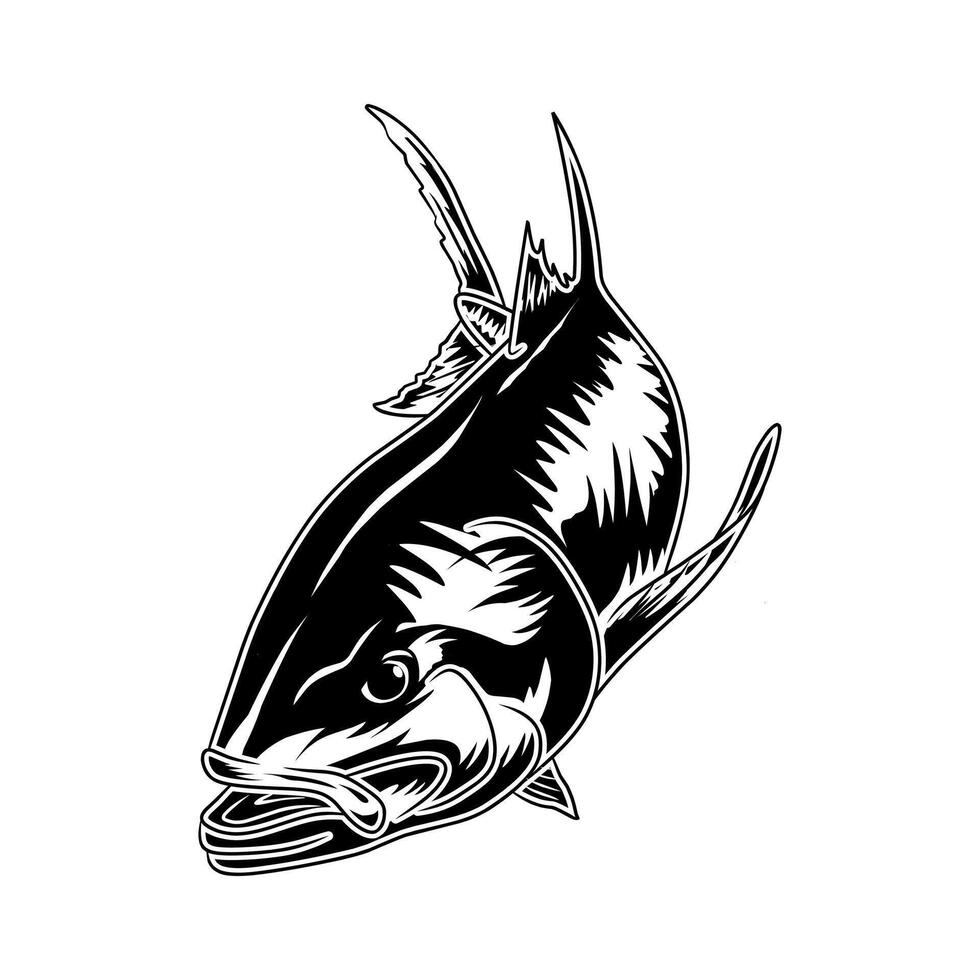 giant trevally swooping down white fishing illustration logo vector