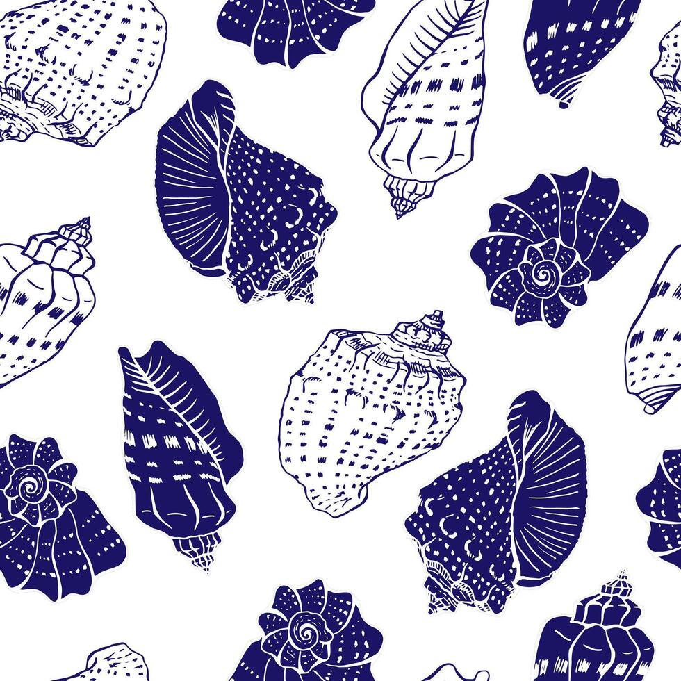 Seamless pattern with seashells. Hand drawn illustration vector