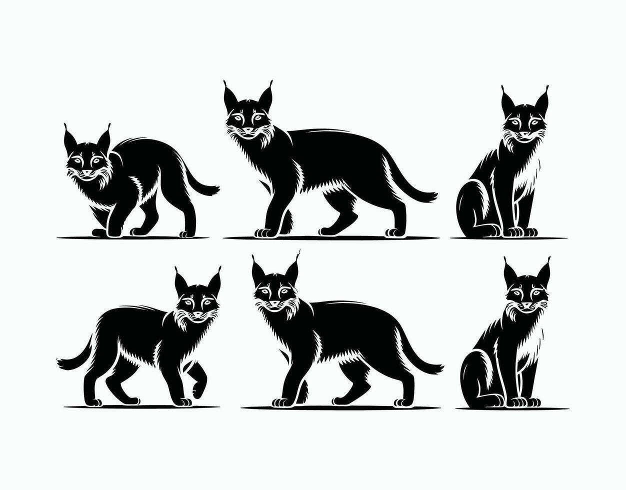 Elegant Lynx Silhouette Set EPS Template vector