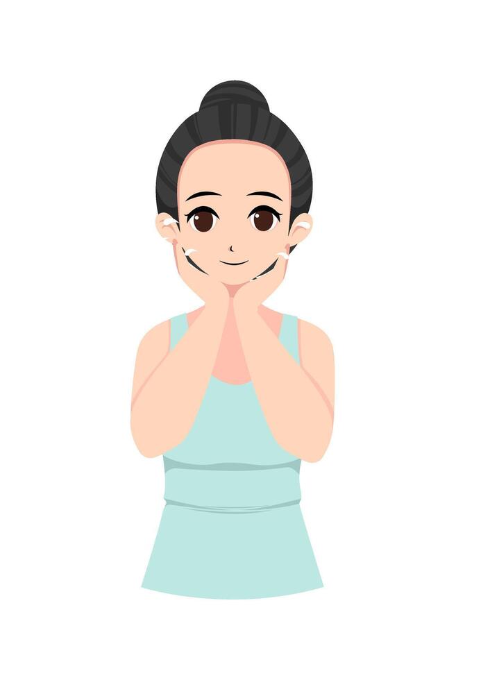 Illustration of a woman applying toner on her face vector