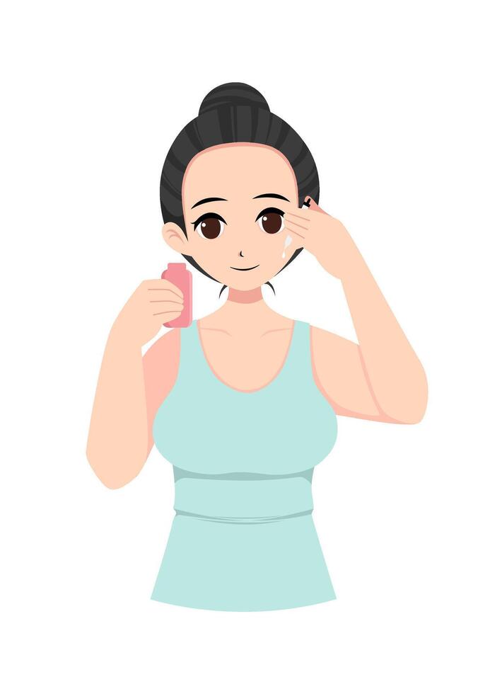 Illustration of a woman applying serum to her face vector