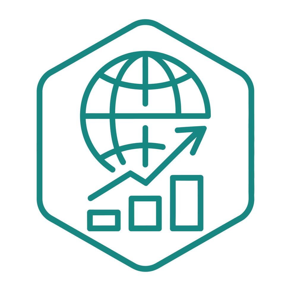 A green icon with a globe and a bar graph vector