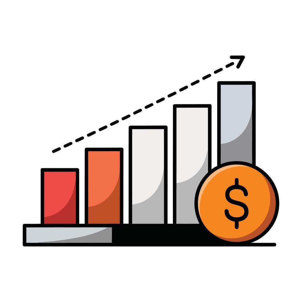 A graph chart with a dollar coin and a bar chart vector